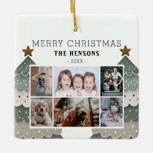 Weihnachtsbaum-Familie 6-Foto-Collage Keramikornament