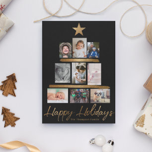 Weihnachtsbaum Familienfoto Collage Jahresrückblic Feiertagskarte