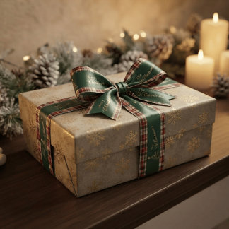 Weihnachtsbaum-Familienname im festlichen grünen T Satinband