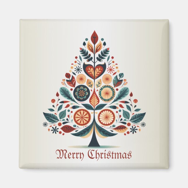 Weihnachtsbaum Farbige Skandinavien Volkskunst Magnet (Vorne)