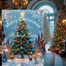 Weihnachtsbaum Feier Winter rustikale Häuser Einladung