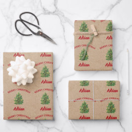 Weihnachtsbaum Festlicher Individuelle Name Kraft Geschenkpapier Set