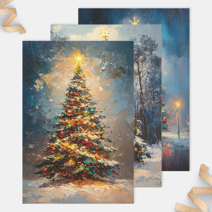 Weihnachtsbaum Fett Malerei Decoupage Geschenkpapier Set