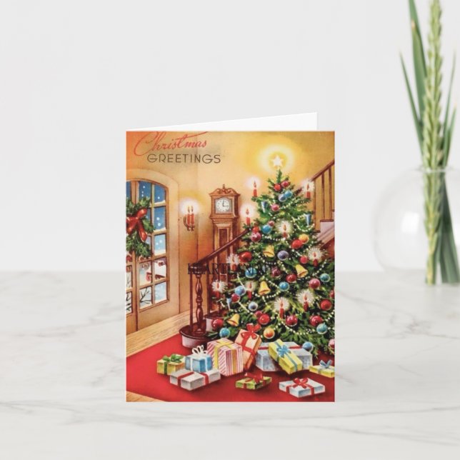 Weihnachtsbaum Feuerstelle Szene Feiertagskarte (Vorderseite)