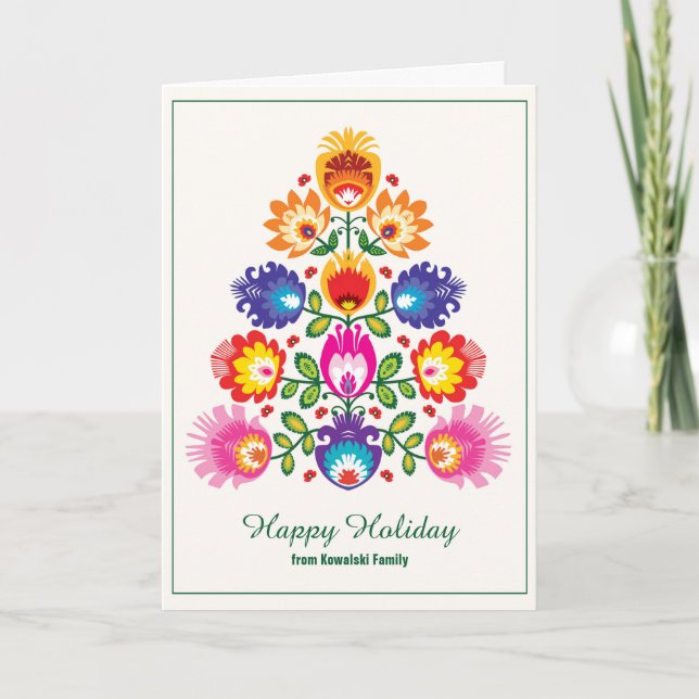 🎄 Weihnachtsbaum - Folklore-Stil Karte (Vorderseite)