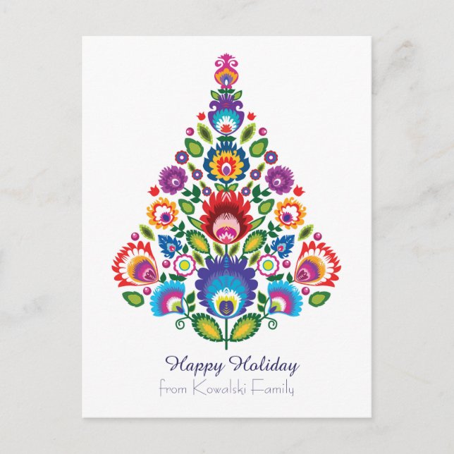 🎄 Weihnachtsbaum - Folklore [weiß] Feiertag Feiertagspostkarte (Vorderseite)