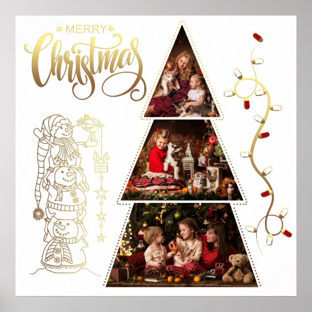 Weihnachtsbaum Foto Collage Imitate Gold Foil Styl Poster (Vorne)