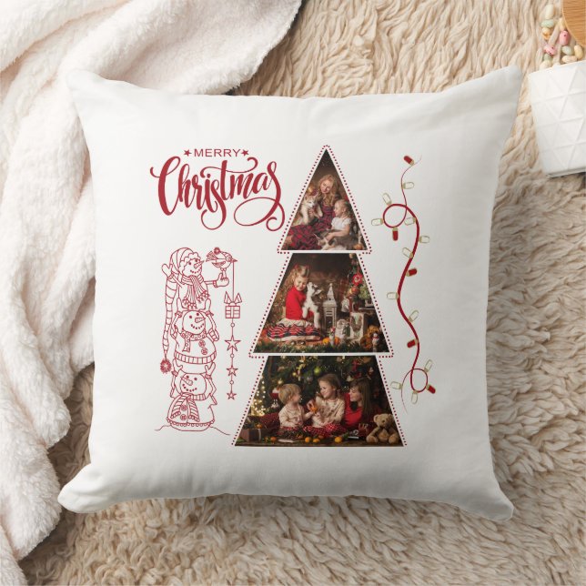 Weihnachtsbaum Foto Collage Roter Stil Kissen (Decke)