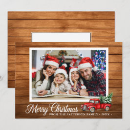 Weihnachtsbaum Foto Roter LKW Rustikales Holz 2 Se Karte