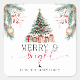 Weihnachtsbaum frohe und helle Geschenkstempel Sti Quadratischer Aufkleber