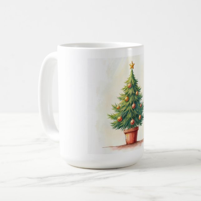 Weihnachtsbaum. Frohe Weihnachten! Kaffeetasse (Vorderseite Links)