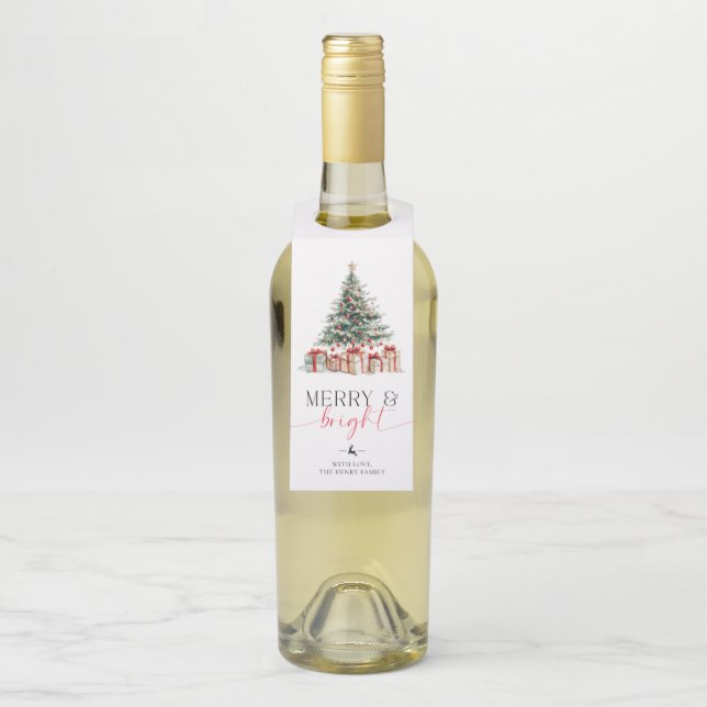 Weihnachtsbaum fröhlich und hell Geschenk Flaschenanhänger (Auf Flasche)
