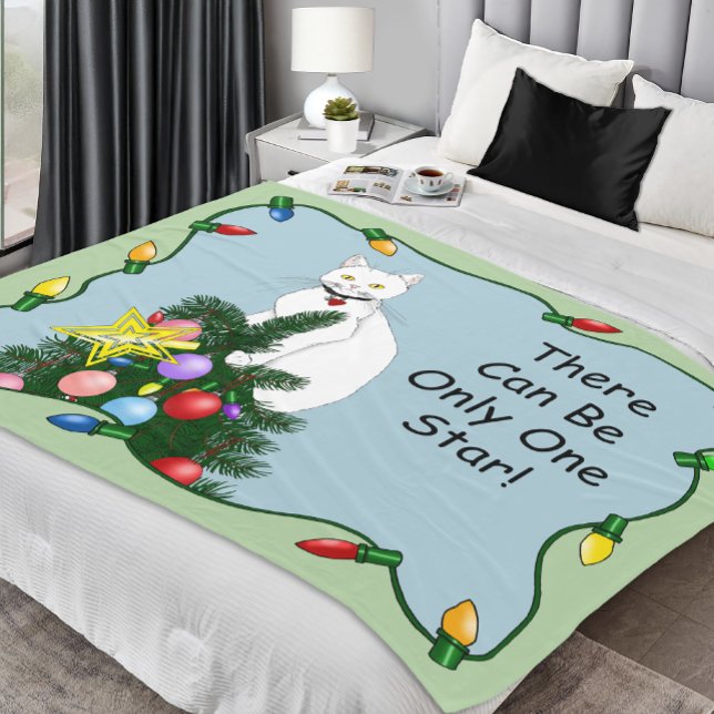Weihnachtsbaum Funny White Cat Fleecedecke (Von Creator hochgeladen)