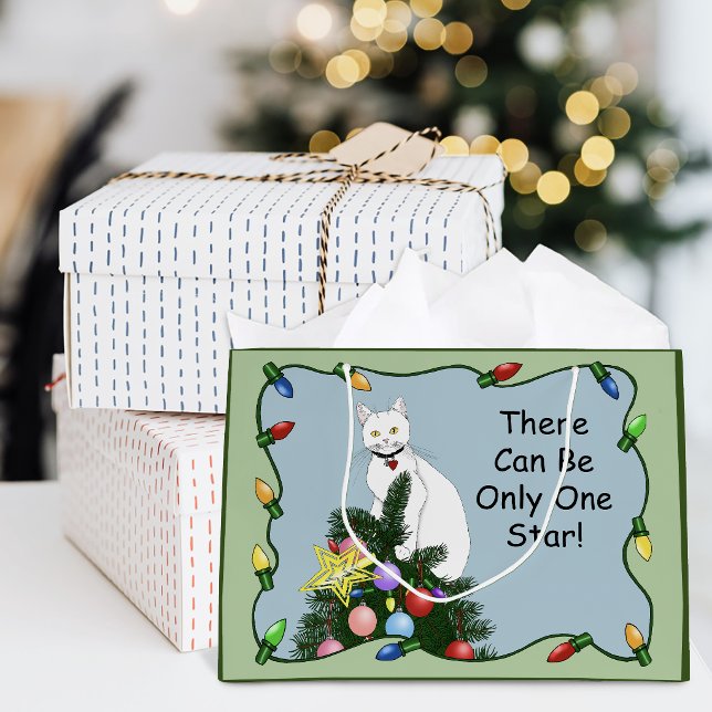 Weihnachtsbaum Funny White Cat Große Geschenktüte (Von Creator hochgeladen)