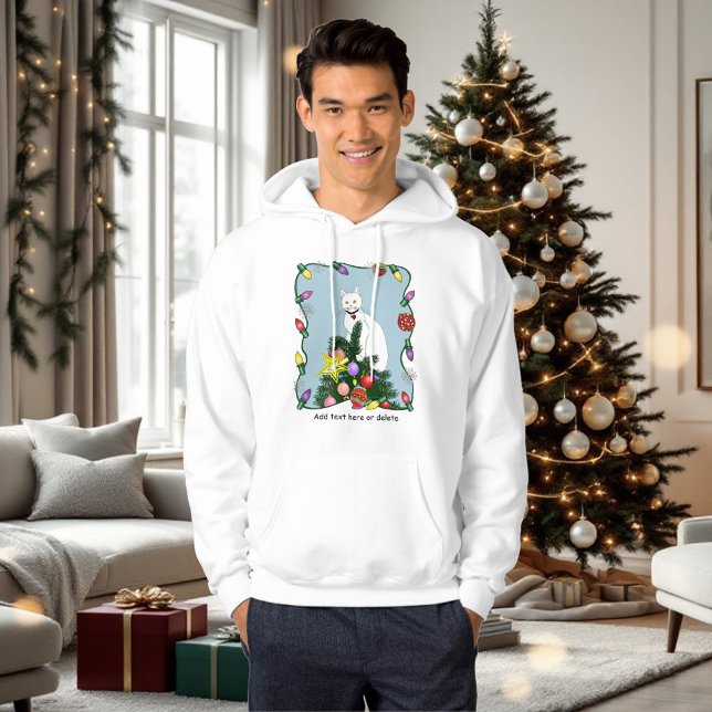 Weihnachtsbaum Funny White Cat Hoodie (Von Creator hochgeladen)
