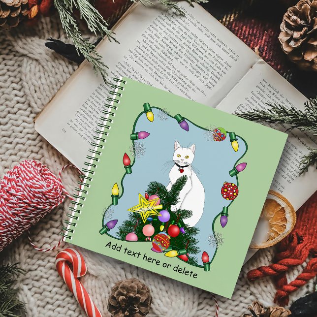 Weihnachtsbaum Funny White Cat Notizbuch (Von Creator hochgeladen)