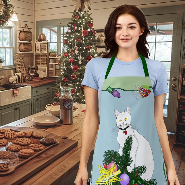 Weihnachtsbaum Funny White Cat Schürze (Von Creator hochgeladen)