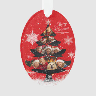 Weihnachtsbaum für Familienfotos im Schnee Ornament