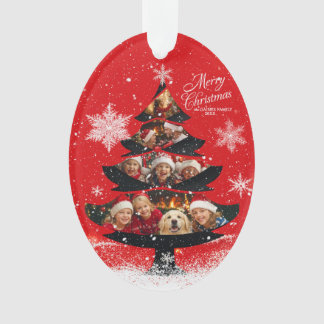 Weihnachtsbaum für Familienfotos im Schnee Ornament