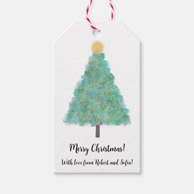 Weihnachtsbaum für grünen Glitzer Geschenkanhänger (Vorderseite)