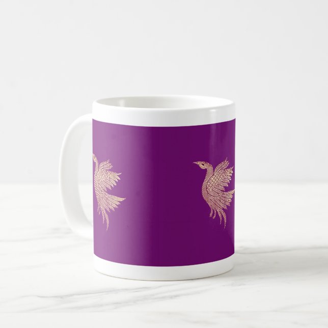 Weihnachtsbaum für lila und goldene Vögel Kaffeetasse (Vorderseite Links)