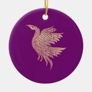 Weihnachtsbaum für lila und goldene Vögel Keramik Ornament