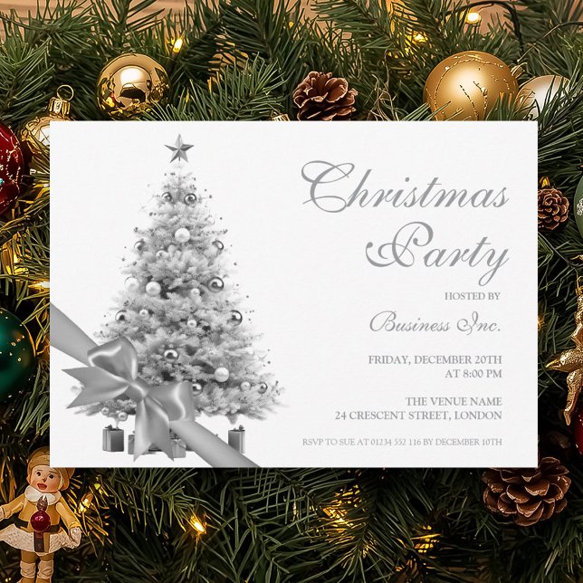 Weihnachtsbaum für Unternehmen - Urlaub Einladung (Corporate Silver Christmas Tree Bow Holiday Invitation)