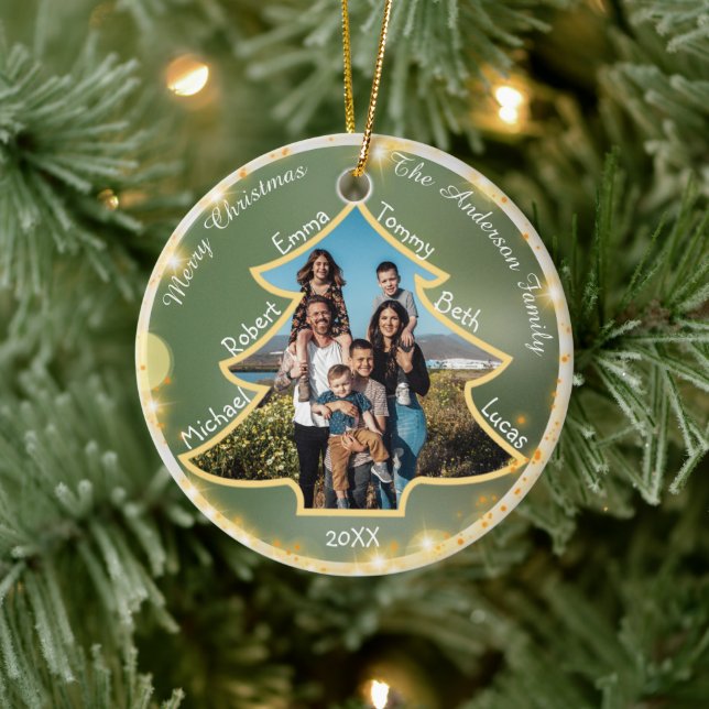 Weihnachtsbaum Gerahmt Große Familie Foto & Name Keramik Ornament (Baum)