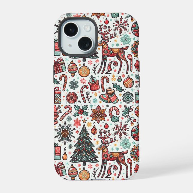 Weihnachtsbaum Geschenk Muster iPhone 15 Fall Hülle (Rückseite)