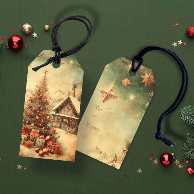 Weihnachtsbaum Geschenkanhänger (Vintage Christmas tree Gift Tags)
