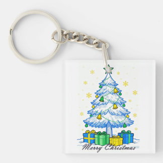 Weihnachtsbaum & Geschenke Frohe Weihnachten Acryl Schlüsselanhänger