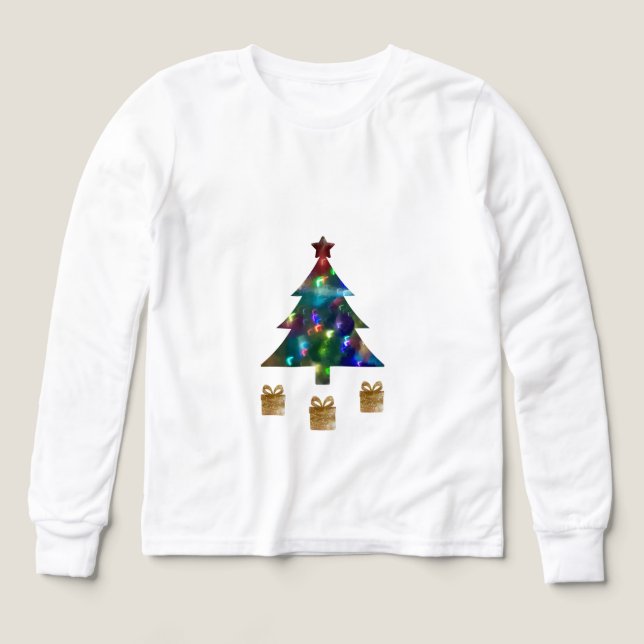 Weihnachtsbaum & Geschenke Kinder Langarmshirt (Design Vorderseite)