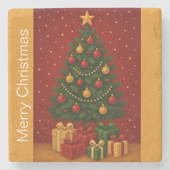 🎄 Weihnachtsbaum & Geschenke - Klassischer Urlaub Steinuntersetzer (Vorderseite)