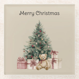 Weihnachtsbaum-Geschenke Teddybär Glasuntersetzer