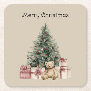 Weihnachtsbaum-Geschenke Teddybär Rechteckiger Pappuntersetzer