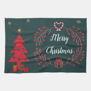 Weihnachtsbaum, Geschenke und Kranz Geschirrtuch
