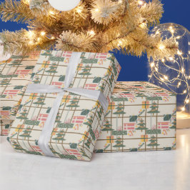 Weihnachtsbaum, Geschenke und Streifen Packpapier