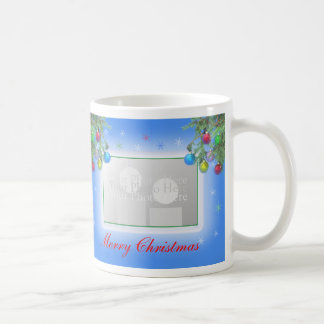 Weihnachtsbaum-Glanz auf blauem Rahmen 2-Foto Tasse