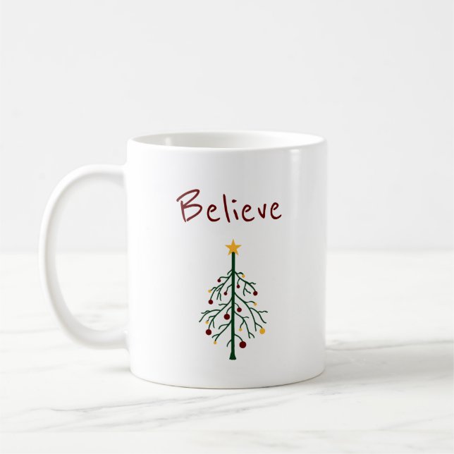Weihnachtsbaum glaubt Niedliche Typografie Kaffeetasse (Links)