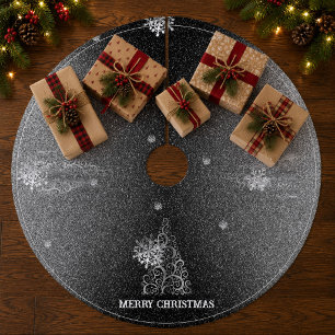 Weihnachtsbaum Glitter und Schneeflocken Silber Fleece Weihnachtsbaumdecke