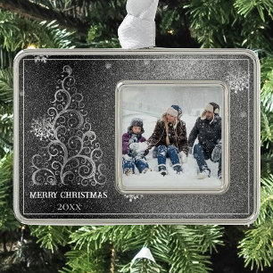 Weihnachtsbaum Glitter und Schneeflocken Silber Rahmen-Ornament Silber