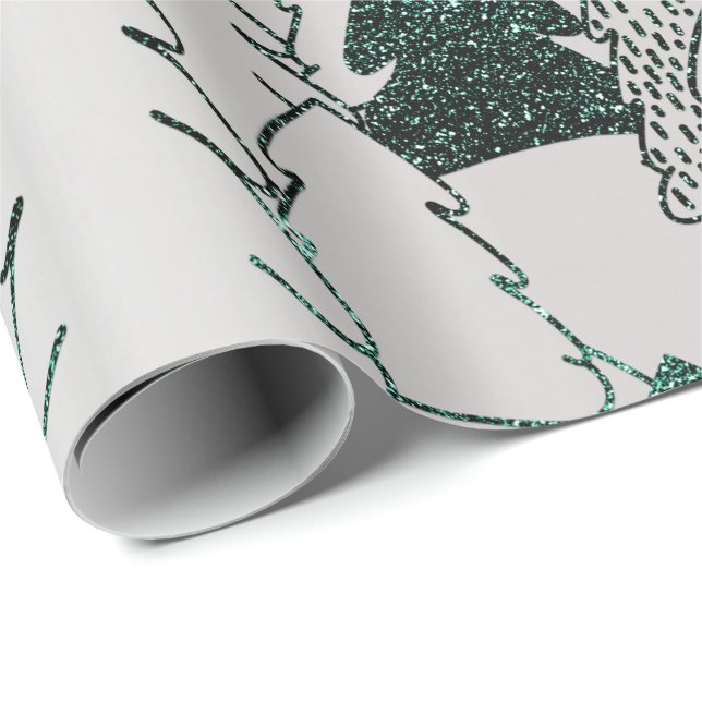 Weihnachtsbaum Glitzer Green Silver Gray Metal Geschenkpapier (Rolleneckpunkt)