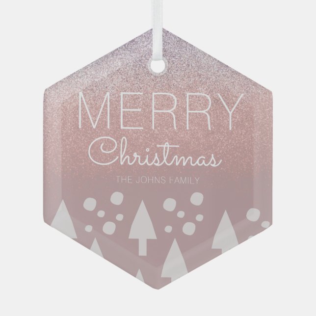 Weihnachtsbaum Glitzer Rosa Schnee Keramik Ornament Aus Glas (Vorderseite)