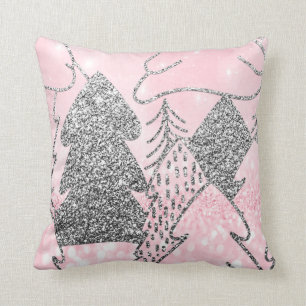 Weihnachtsbaum Glitzer Silver Gray Winter Pink Kissen