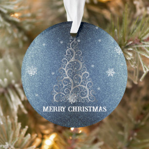 Weihnachtsbaum Glitzer und Schneeflocken Blau Ornament