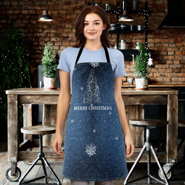 Weihnachtsbaum Glitzer und Schneeflocken | Blau Schürze (Blue Christmas Tree Glitter and Snowflakes Apron)