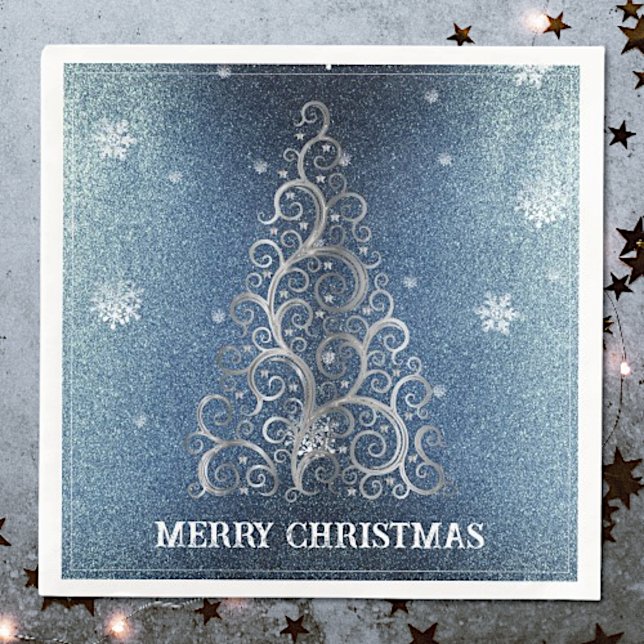 Weihnachtsbaum Glitzer und Schneeflocken | Blau Serviette (Blue Christmas Tree Glitter and Snowflakes Napkins)