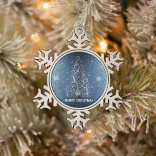 Weihnachtsbaum Glitzer und Schneeflocken Blau Zinn-Ornament