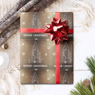 Weihnachtsbaum Glitzer und Schneeflocken   Gold Geschenkpapier