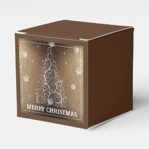 Weihnachtsbaum Glitzer und Schneeflocken Gold Geschenkschachtel